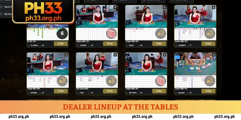 Dealer lineup at the tables