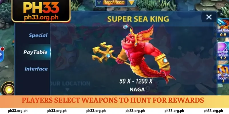 Players select weapons to hunt for rewards