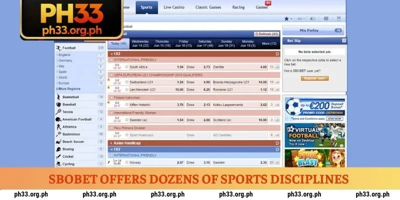 SBOBET offers dozens of sports disciplines