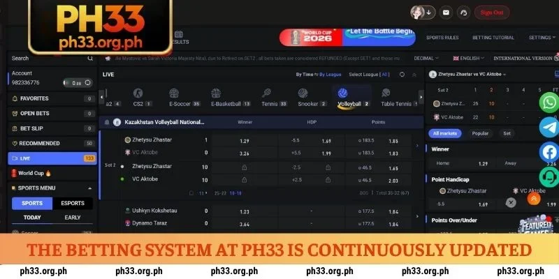 The betting system at PH33 is continuously updated