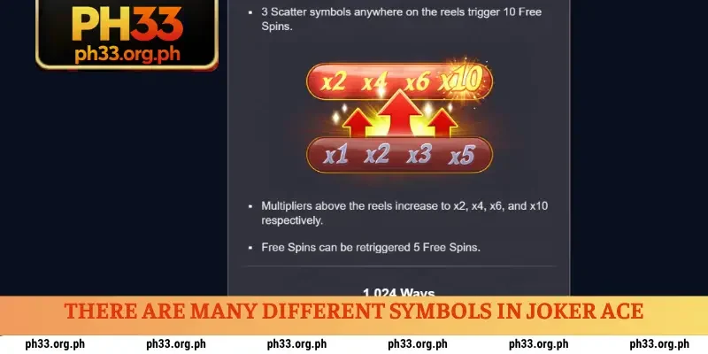 There are many different symbols in Joker Ace